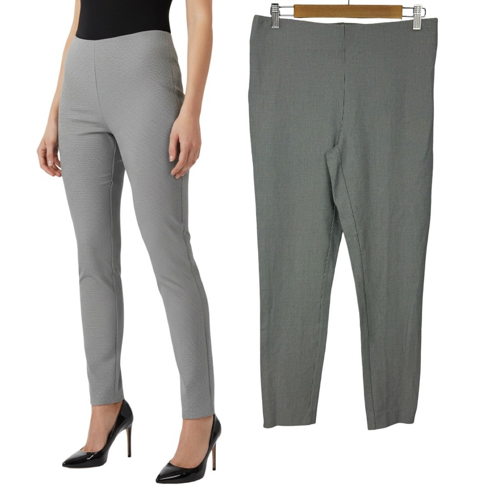 LOFT Women Houndstooth Casual Pants Size‎ 8 Gray Slim Leg Elastic Waist